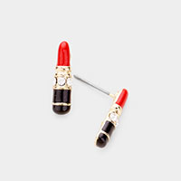 Rhinestone Enamel Lipstick Stud Earrings