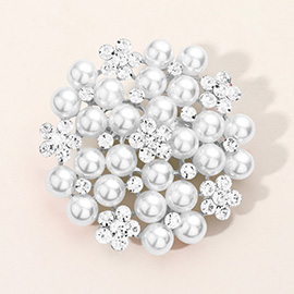 Pearl Crystal Floral Pin Brooch