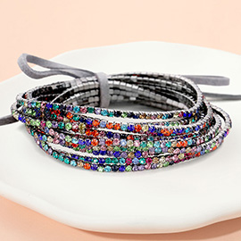 12PCS - Ribbon Colorful Rhinestone Layered Stretch Bracelets