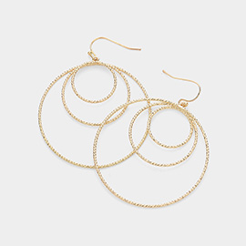 Brass Metal Triple Circle Dangle Earrings