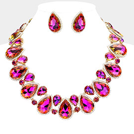 Crystal Rhinestone Trim Teardrop  Collar Evening Necklace