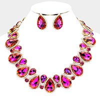 Crystal Rhinestone Trim Teardrop  Collar Evening Necklace