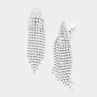 Rhinestone Statement Fringe Drop Evening Clip On Earrings 