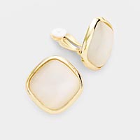 Natural Stone Metal Trim Clip on Earrings 