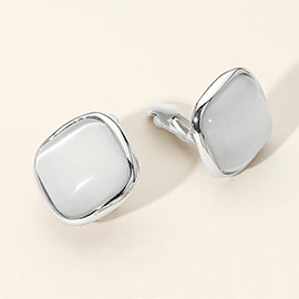 Natural Stone Metal Trim Clip on Earrings
