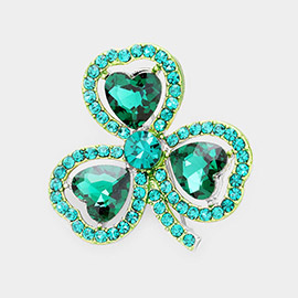 St. Patrick's Day Crystal Rhinestone Pave Clover Pin Brooch
