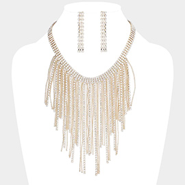Rhinestone Metal Ball Chain Fringe Choker Necklace