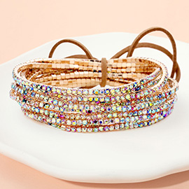 12PCS - Ribbon Colorful Rhinestone Layered Stretch Bracelets