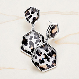 Leopard Double Hexagon Bead Link Earrings