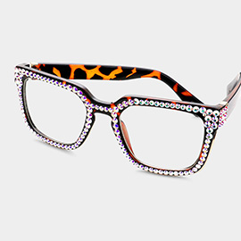 Crystal Embellished Clear Lens Wayfarer Sunglasses