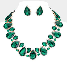 Crystal Rhinestone Trim Teardrop  Collar Evening Necklace
