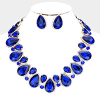 Crystal Rhinestone Trim Teardrop  Collar Evening Necklace