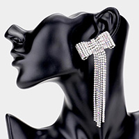 Bow Accented Rhinestone Long Drop Evening Earrings