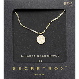 SECRET BOX_14K Gold Dipped CZ Round Pendant Necklace