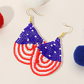 American USA Flag Draped Seed Beaded Dangle Earrings