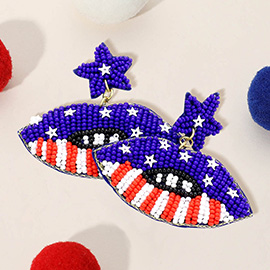 Felt Back Seed Bead Star American USA Flag Lip Dangle Earrings