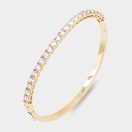 Gold Plated CZ Stone Paved Hinged Bangle Evening Bracelet