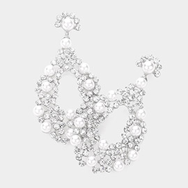 Pearl Detail Rhinestone Open Teardrop Evening Earrings