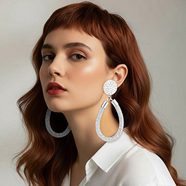 Rhinestone Pave Open Teardrop Dangle Earrings