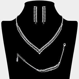 3PCS - Round Stone Detail Rhinestone Necklace Jewelry Set