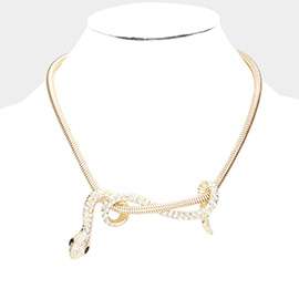 Stone Embellished Snake Pendant Necklace