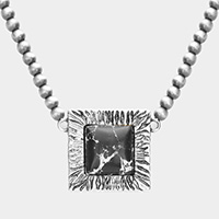 Square Natural Stone Accented Pendant Necklace