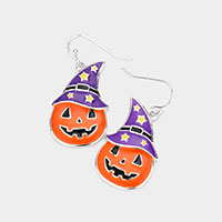 Enamel Witch Hat Pumpkin Dangle Earrings