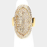 Rhinestone Embellished Metal Oval Stretch Ring