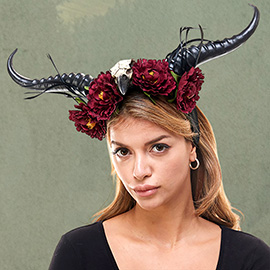 Horned Floral Gothic Skull Halloween Headband