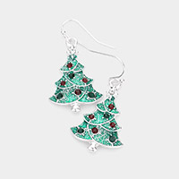 Rhinestone Embellished Christmas Tree Dangle Earrings