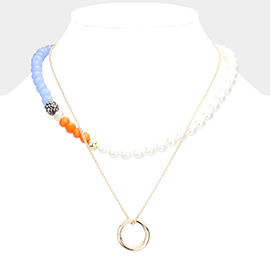 Open Metal Circle Pendant Pearl Shamballa Ball Faceted Beaded Necklace