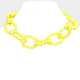 Wood Beaded Open Oval Link Necklace