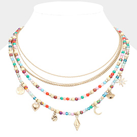 Tree of Life Heart Teardrop Crescent Moon Evil Eye North Star Pendant Station Multi Layered Necklace