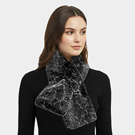 Snake Skin Patterned Faux Fur Pull Through Scarf