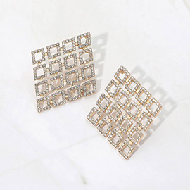 Rhinestone Embellished Diamond Shaped Metal Hoop Earrings