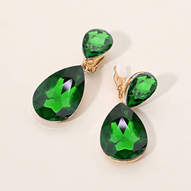 Glass Crystal Double Teardrop Clip On Evening Earrings