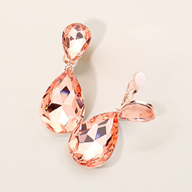 Glass Crystal Double Teardrop Clip On Evening Earrings