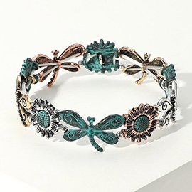 Metal Dragonfly Sunflower Stretch Bracelet