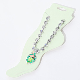 Enamel Flamingo Tropical Leaf Charm Round Stone Anklet
