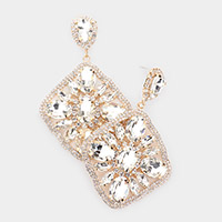 Oval Marquise Stone Cluster Accented Rhinestone Rhombus Dangle Evening Earrings