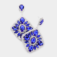 Oval Marquise Stone Cluster Accented Rhinestone Rhombus Dangle Evening Earrings