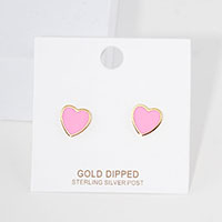 Gold Dipped Enamel Heart Stud Earrings