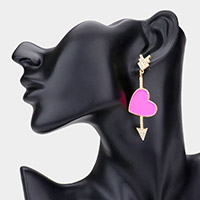 Enamel Heart Accented Rhinestone Embellished Arrow Dangle Earrings