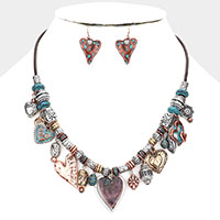 Metal Heart Pendant Cluster Necklace