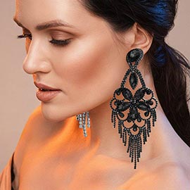 Marquise Stone Flower Accented Chandelier Evening Earrings