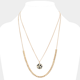 Semi Precious Hexagon Pendant Double Layered Necklace