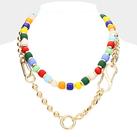 Metal Link Colorful Beaded Double Layered Necklace