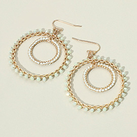 Faceted Bead Trimmed Double Open Circle Layered Dangle Earrings