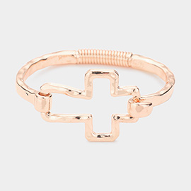 Hammered Open Metal Cross Hook Bracelet