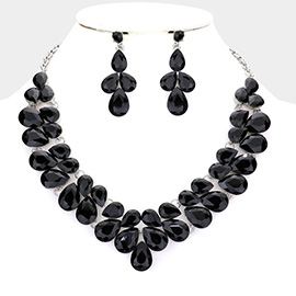 Teardrop Stone Cluster Evening Necklace